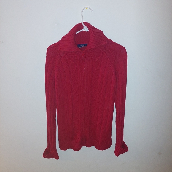 Red knit zip up sweater - Picture 4 of 9